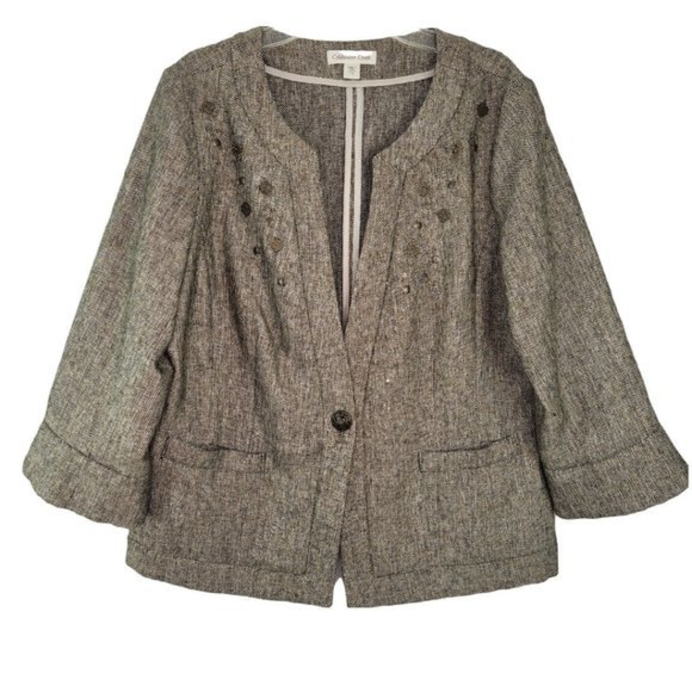 Coldwater Creek Womens Size‎ 12 Light Brown Single Button Jacket Dressy Career